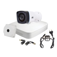 Outdoor Video Surveillance Kit 2MP: DH-XVR4104C-I video recorder, AMD-2MIR-20W/2.8 Lite camera, BG-1215 12V/1.5A power supply, AB-Q130 (SP-BOX-130) mounting box, AL-200 UHD transmitter/receiver pair